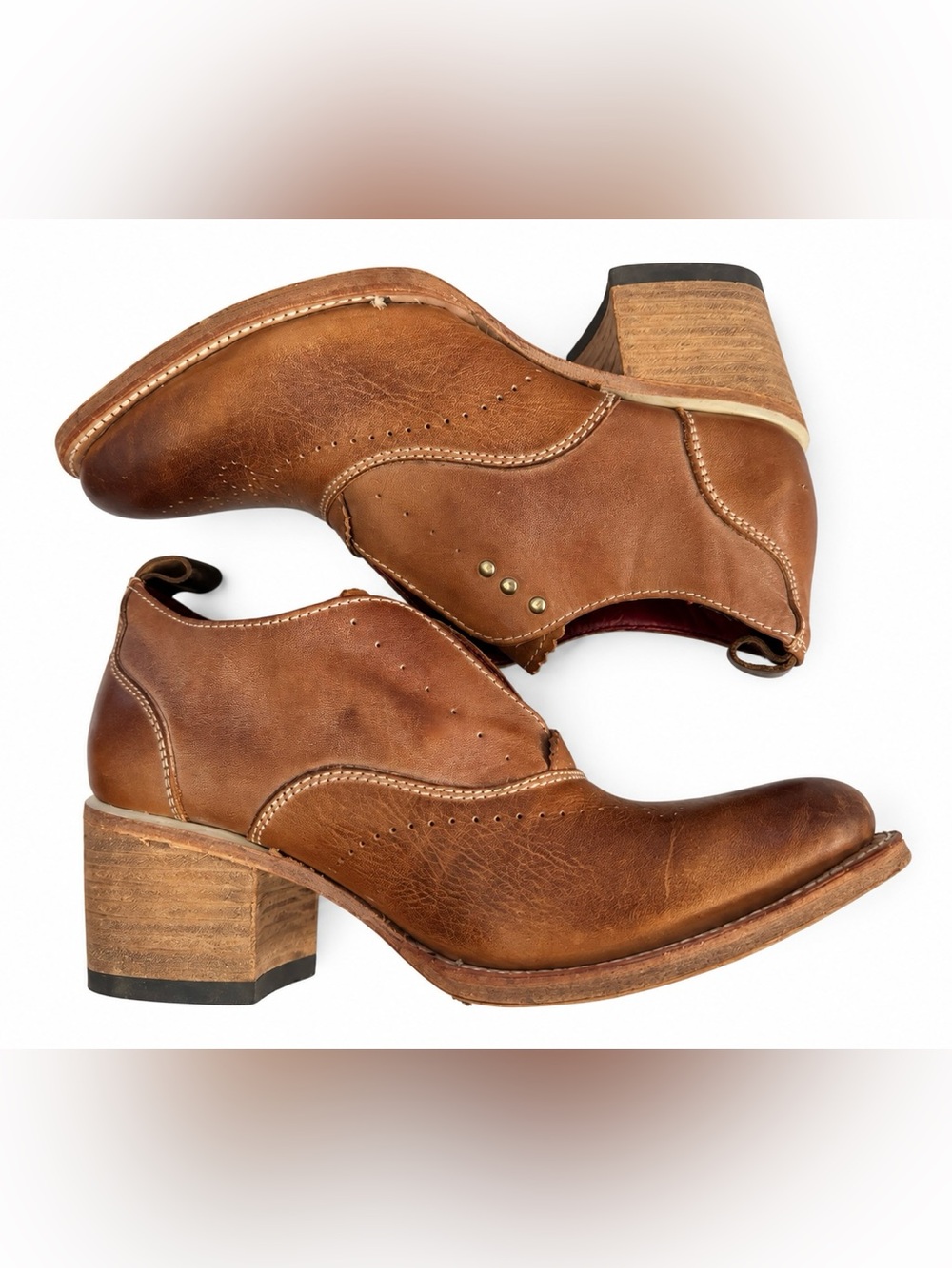 FREEBIRD by Steven Sadie Cognac Leather Heeled Oxford Booties Size 7 BNWOT - Picture 2 of 10